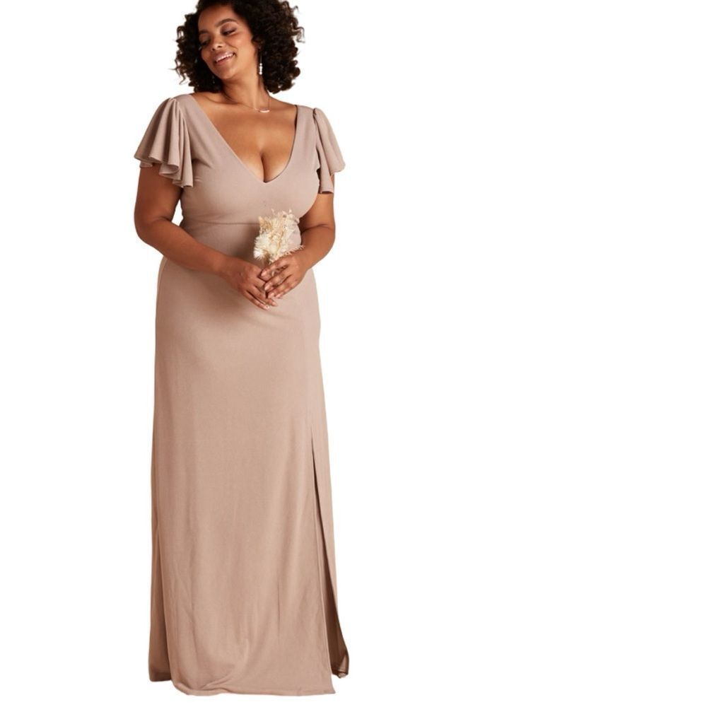 BIRDY GREY Hannah V Front & Back Maxi Dress Crepe Taupe Size Small